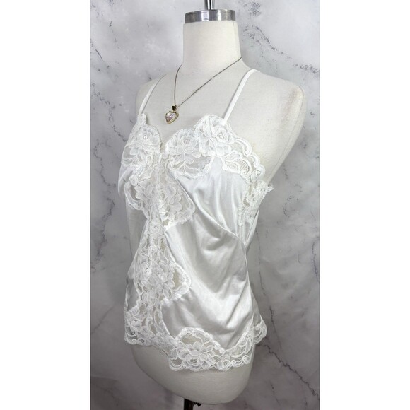 Vintage 60s Babydoll Cami Top M Lace Womens Coquette Y2K Romantic Gothic White - Picture 10 of 13